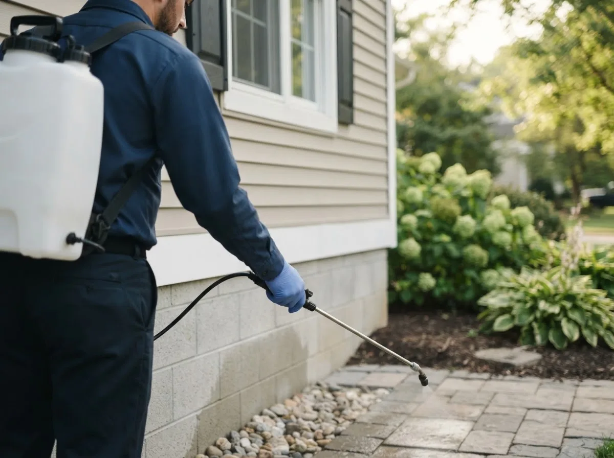 Pest control technician inspecting a home in Orleans, VT